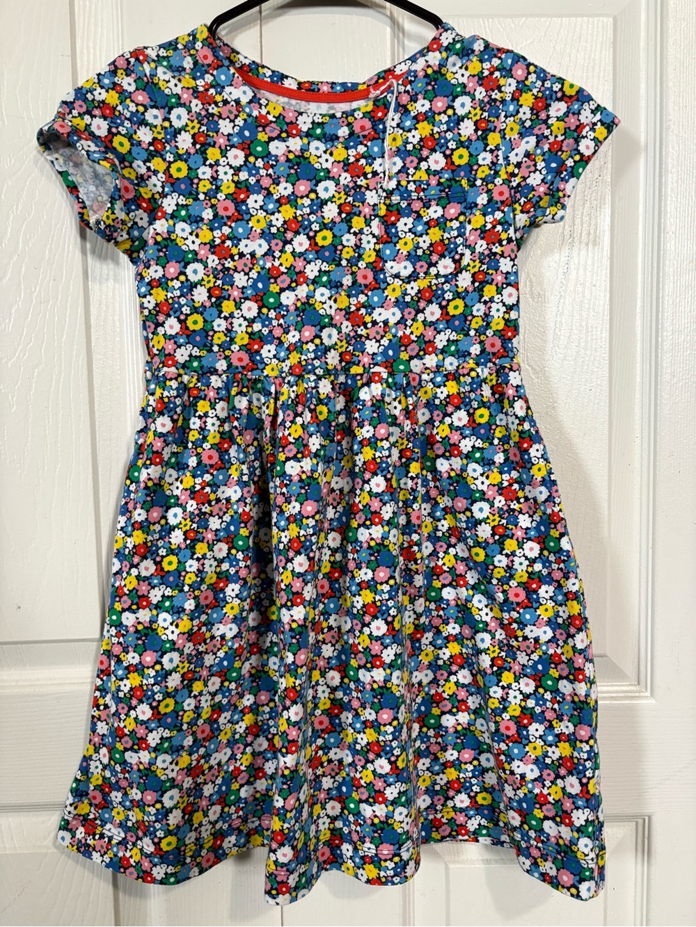 Mini Boden Floral Short Sleeve Dress - Blue Multicolor